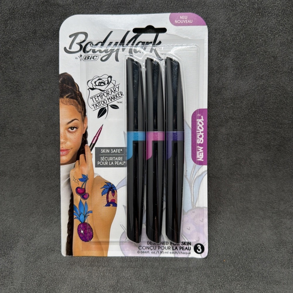 Bic BodyMark Temporary Tattoo Markers New School 3 Pack Blue Pink Purple